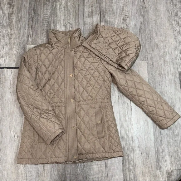 Michael Kors Women's Quilted Anorak Jacket Tan Hooded Zip Front Coat Size M - Picture 12 of 15